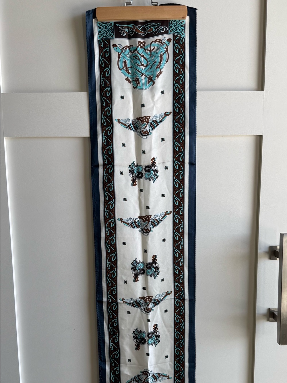 Silk Scarf Teal and Navy Celtic Knots - Elegant Celtic Motif